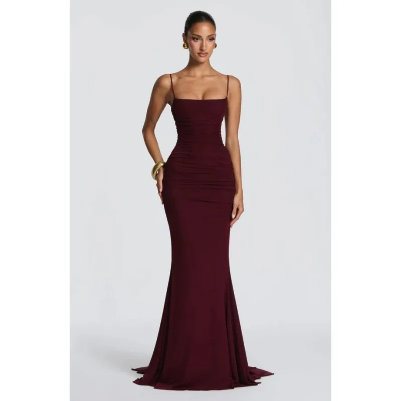 Women Burgundy Ruched Mermaid Gown with Lace-Up Back Spaghetti Strap Formal Maxi Dress 2026
Women Burgundy Ruched Mermaid Gown with Lace-Up Back Spaghetti Strap Formal Maxi Dress 2026