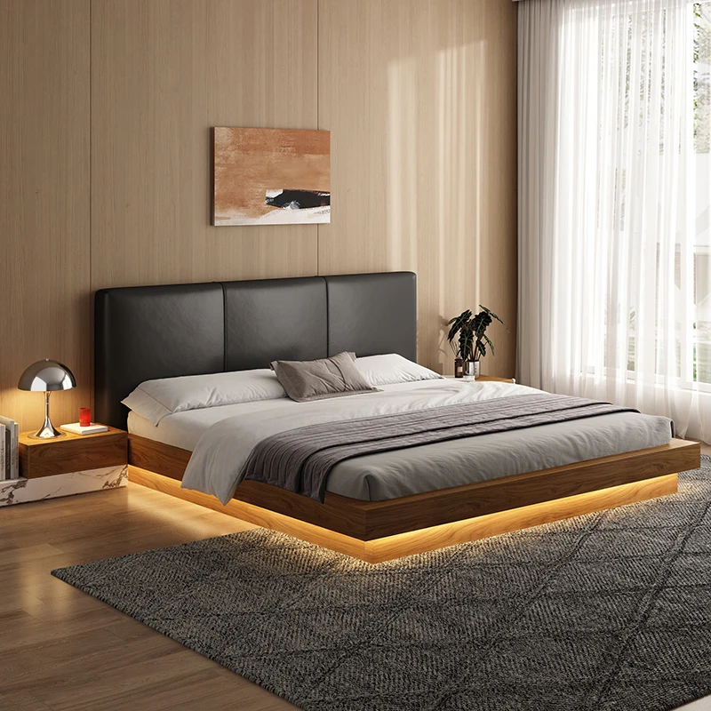 Japanese-style tatami floor-to-ceiling Modern first-layer cowhide black soft bag solid wood bed Italian minimalist double bed
Japanese-style tatami floor-to-ceiling Modern first-layer cowhide black soft bag solid wood bed Italian minimalist double bed