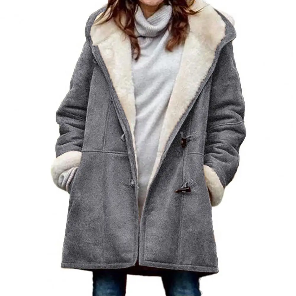 Women's Winter Coat Hooded Thick Wool Lined Solid Color Medium Long Sleeve Single Breasted Small Corner Buckle Warm Coat
Women's Winter Coat Hooded Thick Wool Lined Solid Color Medium Long Sleeve Single Breasted Small Corner Buckle Warm Coat