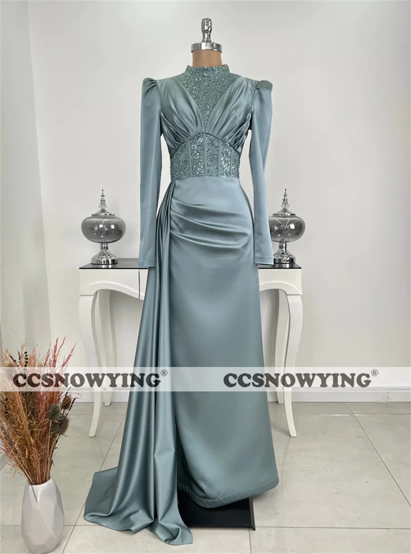 Satin Appliques Beaded Muslim Evening Dresses Long Sleeve Islamic Formal Party Gowns High Neck Women Arabic Robes De Soirée
Satin Appliques Beaded Muslim Evening Dresses Long Sleeve Islamic Formal Party Gowns High Neck Women Arabic Robes De Soirée