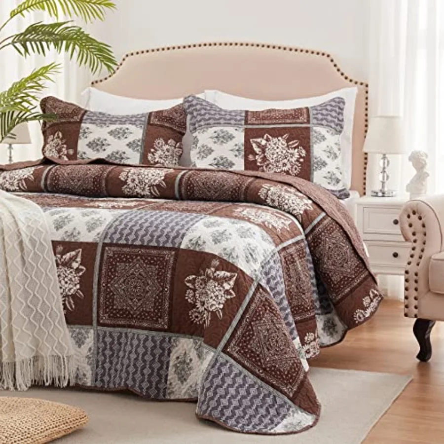 Full/Queen Size Quilt Set 3 Pieces Lightweight Reversible Bedspread-90''x98'' Soft Patchwork Border Floral Coverlet Warm Microf
Full/Queen Size Quilt Set 3 Pieces Lightweight Reversible Bedspread-90''x98'' Soft Patchwork Border Floral Coverlet Warm Microf