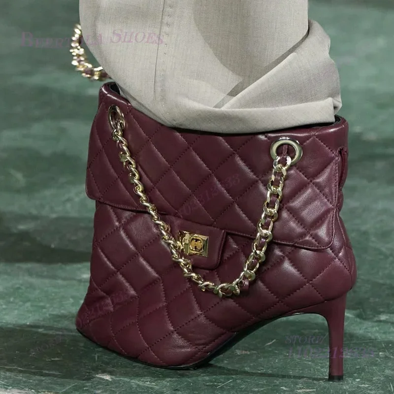 Red Handbag Chain Boots Pointed Toe Women Brown Leather Plaid Metal Buckle Heels Ankle Calf Booties Girl White Stiletto Shoes
Red Handbag Chain Boots Pointed Toe Women Brown Leather Plaid Metal Buckle Heels Ankle Calf Booties Girl White Stiletto Shoes