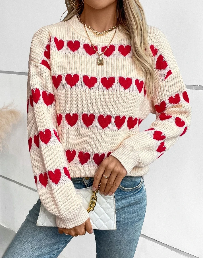 Women's Fashion Sweater 2025 Autumn Winter Latest Love Pullover Fashionable Versatile Knit Sweater Loose Fit Long Sleeves Top
Women's Fashion Sweater 2025 Autumn Winter Latest Love Pullover Fashionable Versatile Knit Sweater Loose Fit Long Sleeves Top
