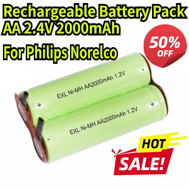 High Capacity Rechargeable Battery Pack AA 2.4V 2000mAh Compatible for Philips Norelco , Remington Shaver Models and Others
High Capacity Rechargeable Battery Pack AA 2.4V 2000mAh Compatible for Philips Norelco , Remington Shaver Models and Others