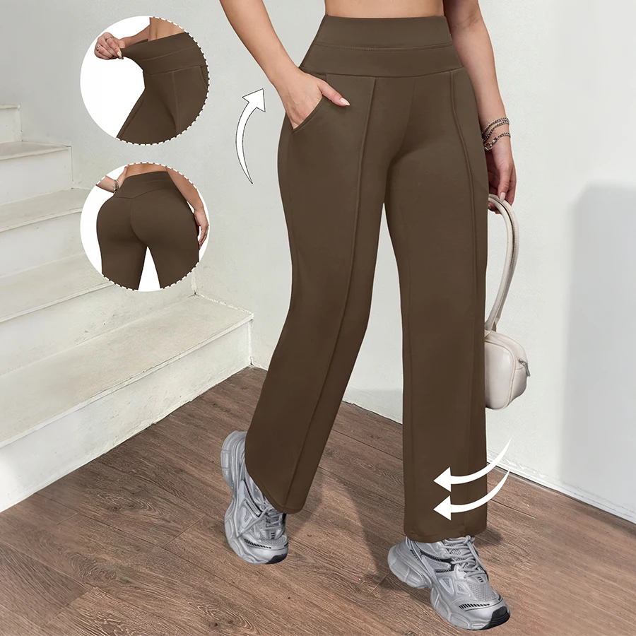Women Solid Straight Leg Trousers with Pockets High Waist Elastic Wide Leg Pants Slimming Comfortable Streetwear
Women Solid Straight Leg Trousers with Pockets High Waist Elastic Wide Leg Pants Slimming Comfortable Streetwear