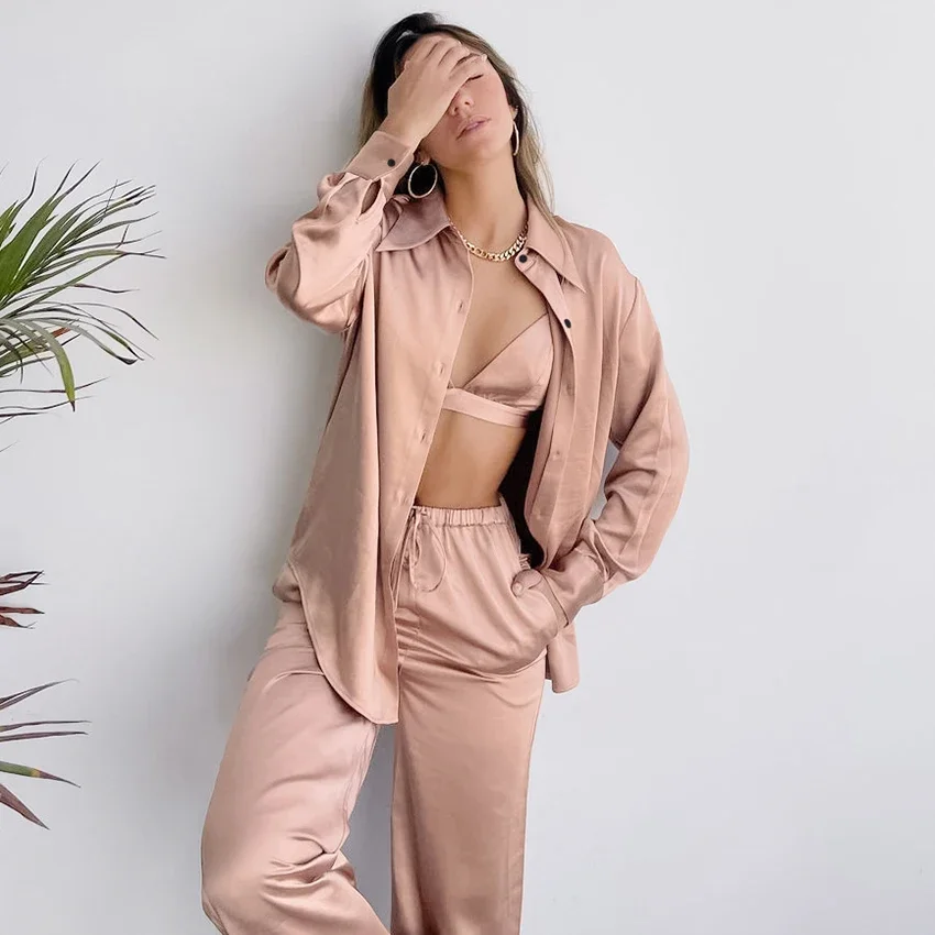 Turn Collar Tops Set Wear Down Female Home Piece With Casual For 2022 Pants Bra Long Sleeve Solid 3 Women Sets Pajamas
Turn Collar Tops Set Wear Down Female Home Piece With Casual For 2022 Pants Bra Long Sleeve Solid 3 Women Sets Pajamas