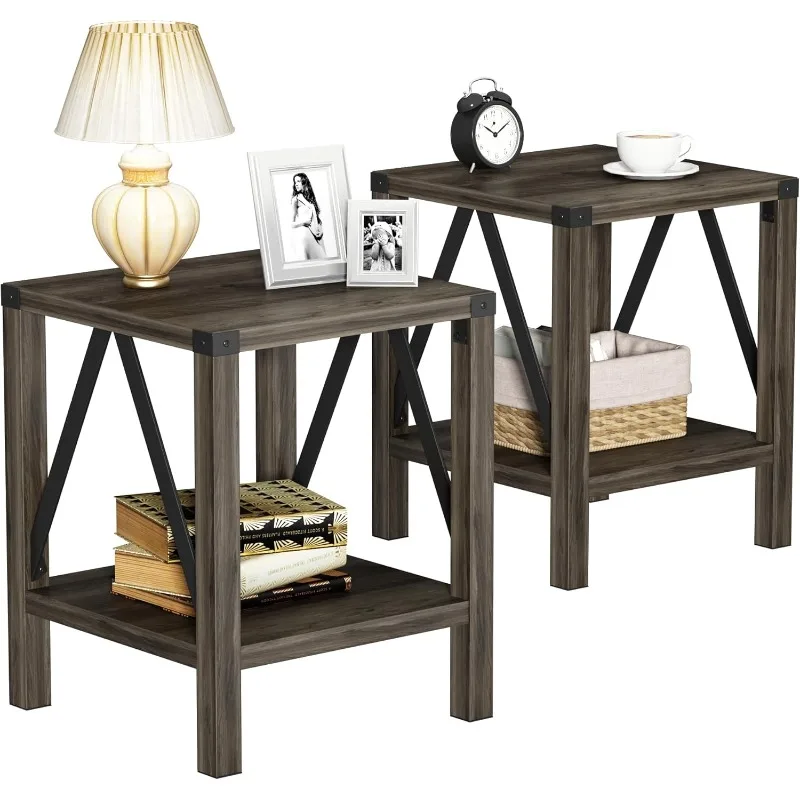 Farmhouse Side Table Set of 2, Rustic Vintage Nightstand End Table with Shelf for Living Room, Bedroom, Grey Wash
Farmhouse Side Table Set of 2, Rustic Vintage Nightstand End Table with Shelf for Living Room, Bedroom, Grey Wash