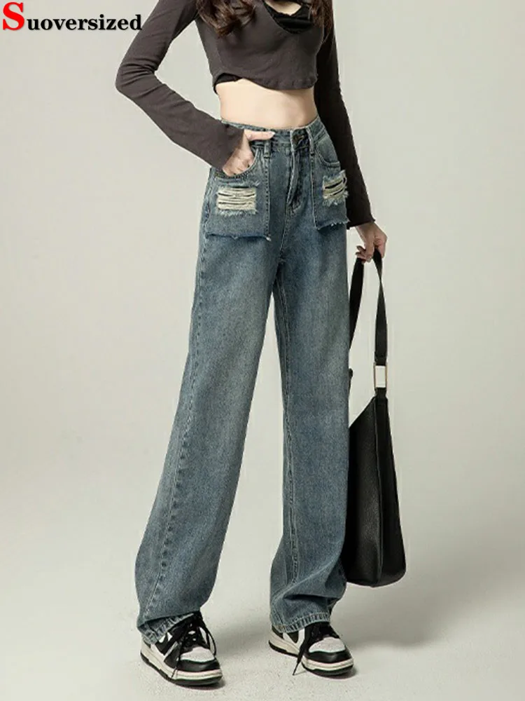 Vintage Washed Ripped Jeans Retro High Waist Wide Legs Fashion Denim Pants Baggy Women's Casual Straight Streetwear Vaqueros
Vintage Washed Ripped Jeans Retro High Waist Wide Legs Fashion Denim Pants Baggy Women's Casual Straight Streetwear Vaqueros
