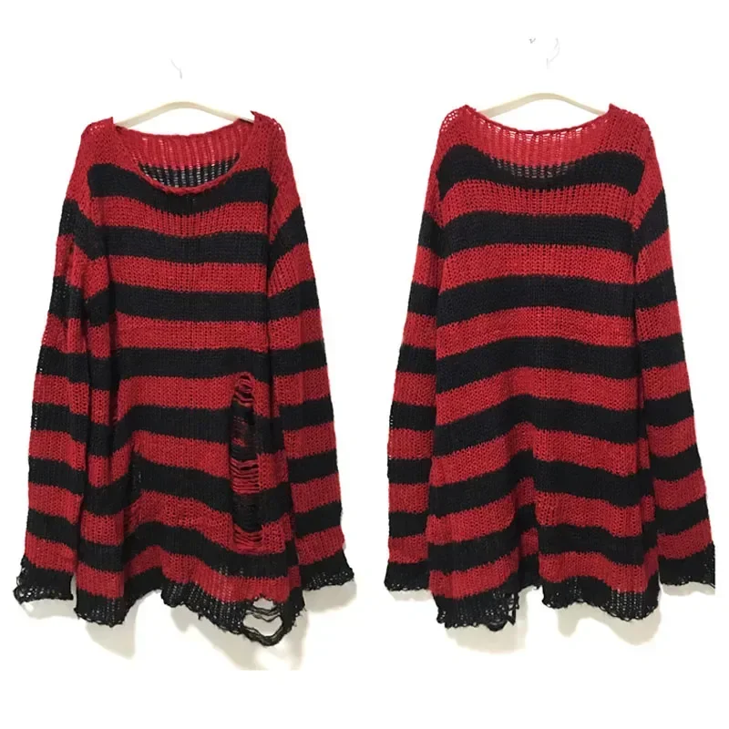 New Punk Gothic Long Unisex Sweater Summer Women Striped Cool Hollow Out Hole Broken Jumper Loose Rock Thin Dark Streetwear Top
New Punk Gothic Long Unisex Sweater Summer Women Striped Cool Hollow Out Hole Broken Jumper Loose Rock Thin Dark Streetwear Top