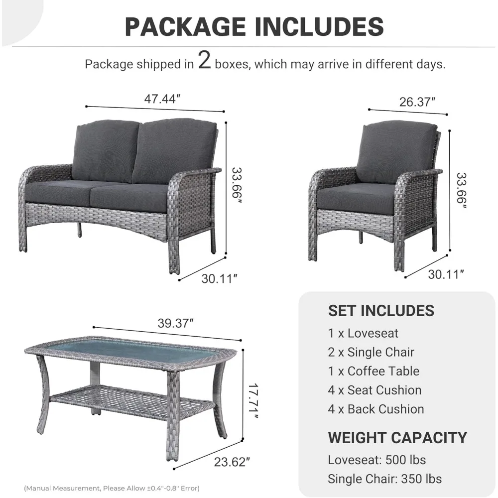4 Pieces Patio Furniture Set, Outdoor Wicker Sofa with Coffee Table, Chairs, All Weather High Back Rattan Loveseat Couch w
4 Pieces Patio Furniture Set, Outdoor Wicker Sofa with Coffee Table, Chairs, All Weather High Back Rattan Loveseat Couch w