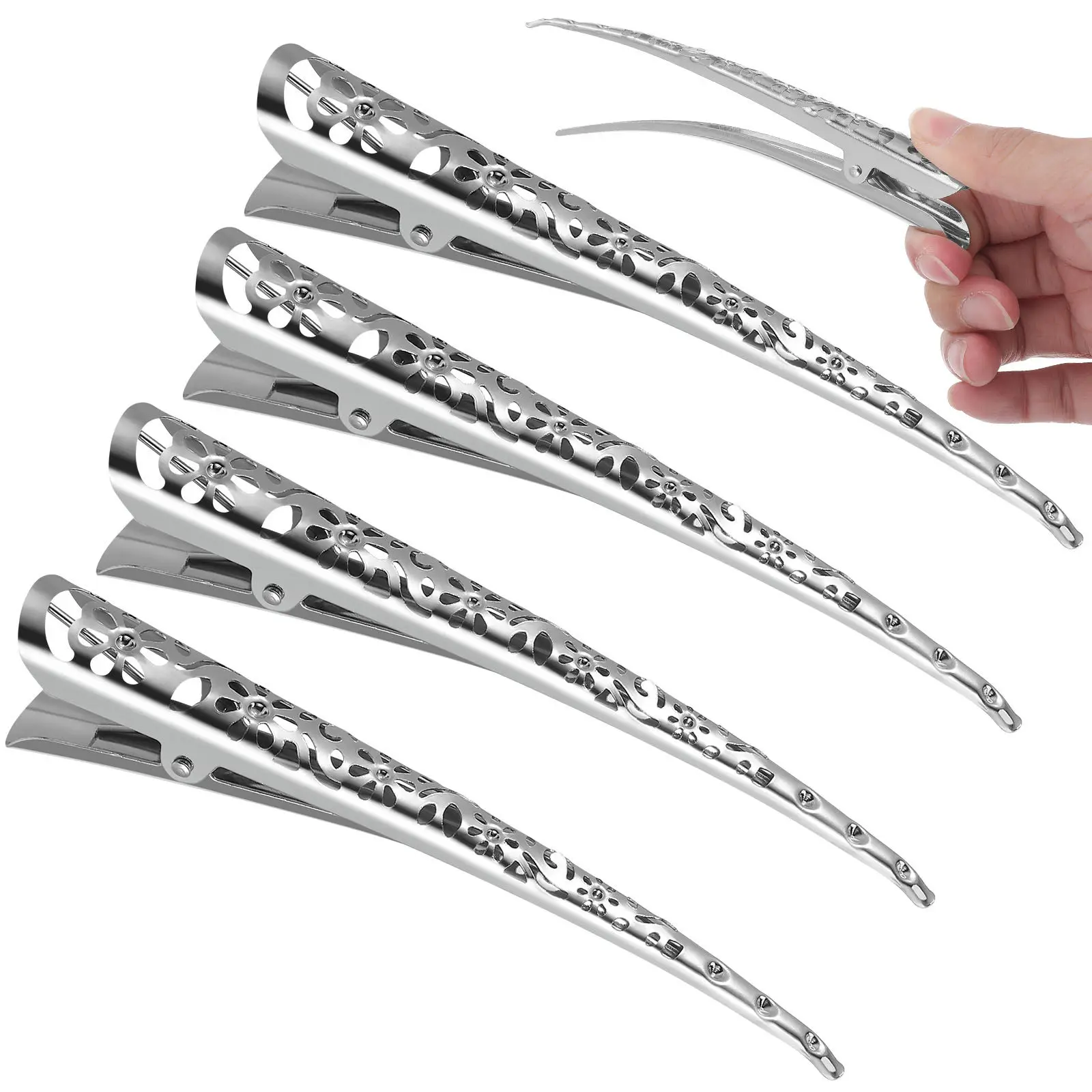 4Pcs Hollow Flower Heart Hair Clip for Women Silver Metal Barrette Without Teeth Elegant Decorative Styling Accessory
4Pcs Hollow Flower Heart Hair Clip for Women Silver Metal Barrette Without Teeth Elegant Decorative Styling Accessory