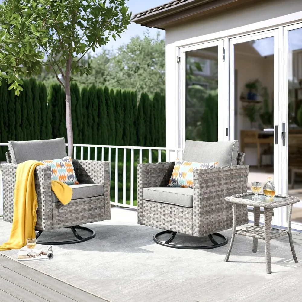 3 Pieces Patio Rocking Chairs Set with Side Table, Outdoor Wicker Rattan Chairs with Glass Table, Comfy Cushions and Deep Seat
3 Pieces Patio Rocking Chairs Set with Side Table, Outdoor Wicker Rattan Chairs with Glass Table, Comfy Cushions and Deep Seat