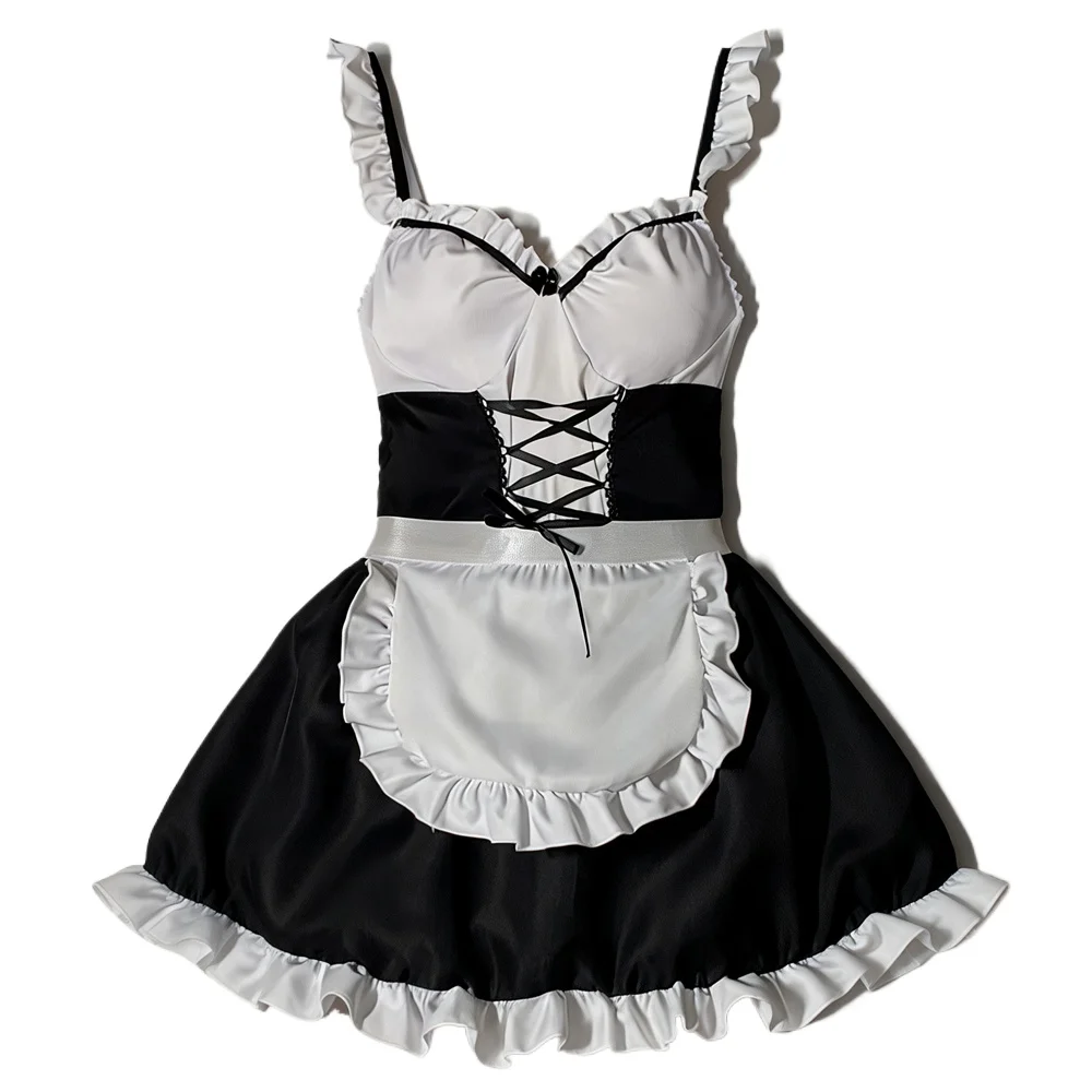 Women Maid Costume Outfit Black White Ruffle Sleeveless Suspender Dress with Apron for Halloween Cosplay Themed Party Role Play
Women Maid Costume Outfit Black White Ruffle Sleeveless Suspender Dress with Apron for Halloween Cosplay Themed Party Role Play