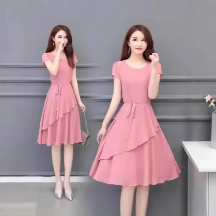 【New style】Summer high-end waist slimming age-reducing slim and middle-length a-shaped round collar and large size loose women'
【New style】Summer high-end waist slimming age-reducing slim and middle-length a-shaped round collar and large size loose women'