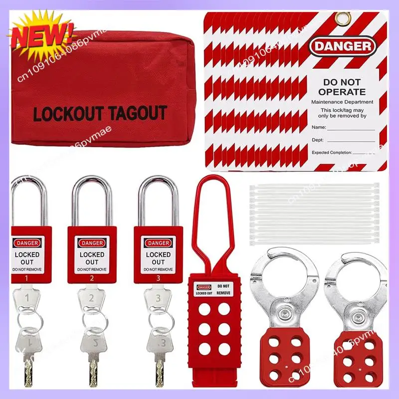 T24C Lockout Tagout Kit, Nylon Ties, Safety Padlocks With Number,Group Lockout Hasps, Universal Kit With Red Pocket Bag Easy Ins
T24C Lockout Tagout Kit, Nylon Ties, Safety Padlocks With Number,Group Lockout Hasps, Universal Kit With Red Pocket Bag Easy Ins