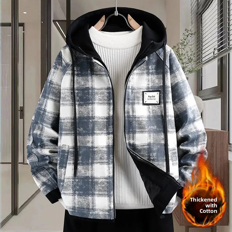 Winter Thiened Plaid Hooded Denim Jaet Men's Faionable Versatile Warm Top Cotton Polyester Blend Long Sve Outerwear
Winter Thiened Plaid Hooded Denim Jaet Men's Faionable Versatile Warm Top Cotton Polyester Blend Long Sve Outerwear