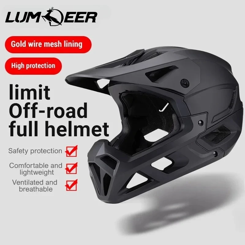 LUMDEER Black Anti-Impact Bicycle Helmet Mtb with Visor Full Face Sports in-mold DH MTB Bicycle Helmet Casque Moto Cross
LUMDEER Black Anti-Impact Bicycle Helmet Mtb with Visor Full Face Sports in-mold DH MTB Bicycle Helmet Casque Moto Cross