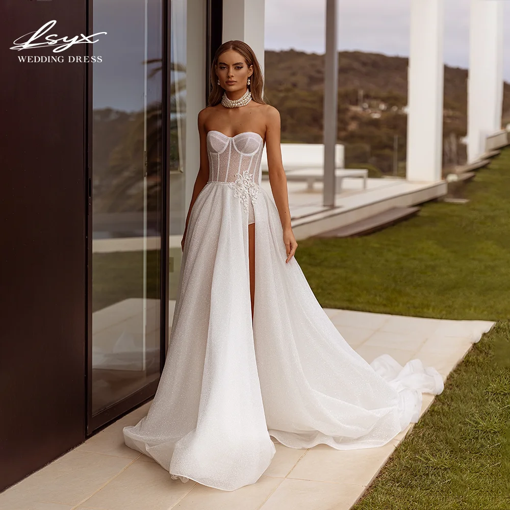 LSYX Customized A-Line Tulle Sleeveless Backless High Slit Wedding Dress Strapless SImple Elegant Bridal Gowns Vestidos De Novia
LSYX Customized A-Line Tulle Sleeveless Backless High Slit Wedding Dress Strapless SImple Elegant Bridal Gowns Vestidos De Novia