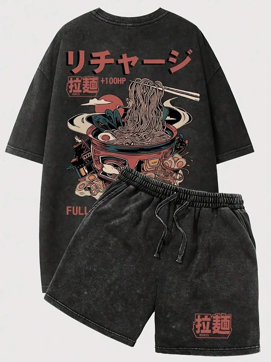 Ramen Print Two Piece Set Loose Fit Washed Cotton T-Shirt And Shorts
Ramen Print Two Piece Set Loose Fit Washed Cotton T-Shirt And Shorts