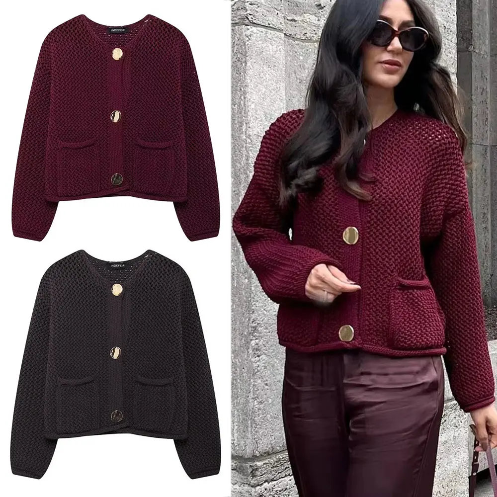 TRAFZA Autumn Women Knitted Cardigan Metal Buttons O Neck Long Sleeve Sweater With Pockets Casual Office Lady Outerwear Top
TRAFZA Autumn Women Knitted Cardigan Metal Buttons O Neck Long Sleeve Sweater With Pockets Casual Office Lady Outerwear Top