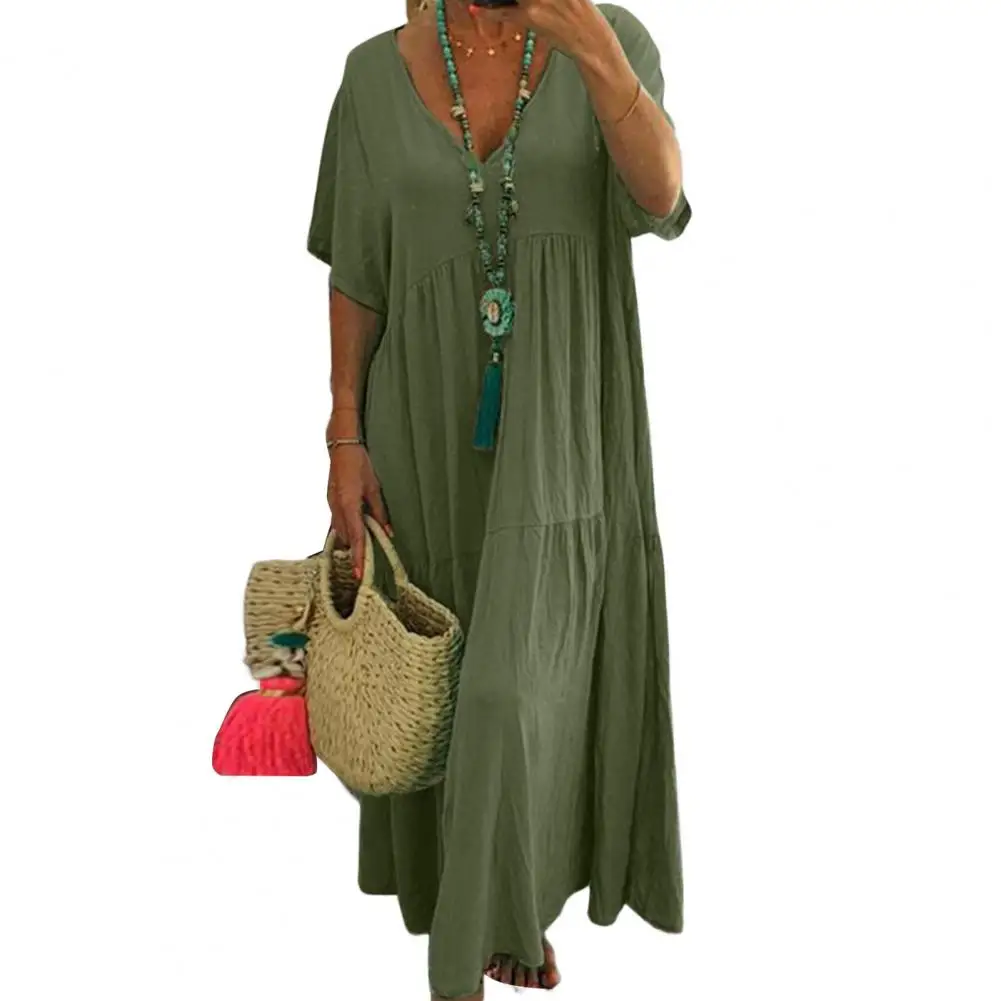 Summer New Casual Solid Color Cotton Hemp Short Sleeve Long Women's Dress Simple Loose Beach Female Fashion Dresses 2024
Summer New Casual Solid Color Cotton Hemp Short Sleeve Long Women's Dress Simple Loose Beach Female Fashion Dresses 2024