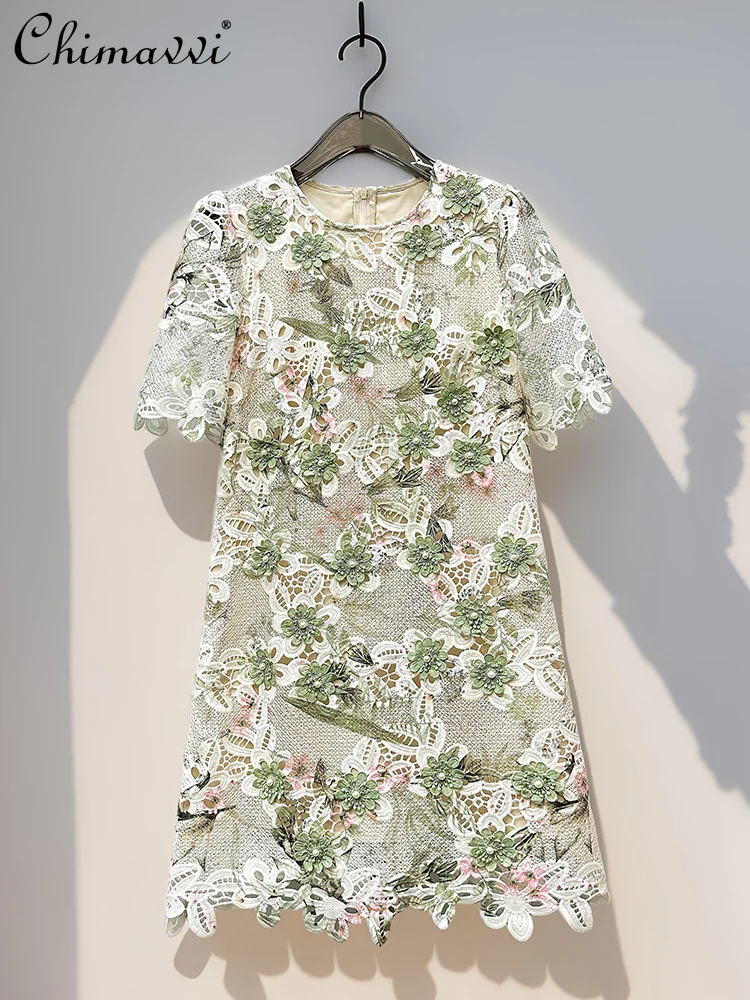 French Elegant Luxury Socialite Dress Hollow Embroidery Lace Beads 3D Petal Crew Neck Short Sleeve High Waist A-line Dress Women
French Elegant Luxury Socialite Dress Hollow Embroidery Lace Beads 3D Petal Crew Neck Short Sleeve High Waist A-line Dress Women