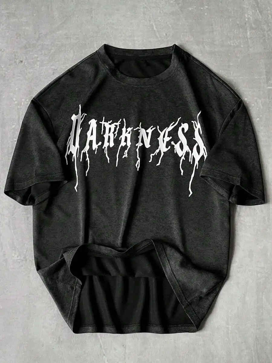 Mens Gothic Style Distressed Washed Black T-Shirt With Bold Letter Print Casual Tee
Mens Gothic Style Distressed Washed Black T-Shirt With Bold Letter Print Casual Tee