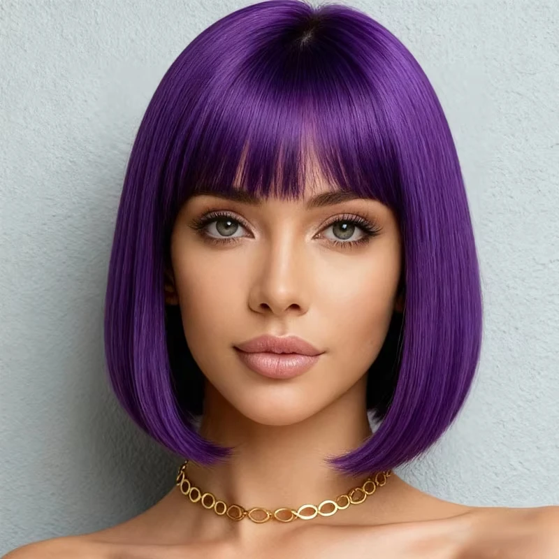 Short bob hairstyle purple synthetic wig for Halloween party cosplay role-playing wig daily high-temperature hairnet
Short bob hairstyle purple synthetic wig for Halloween party cosplay role-playing wig daily high-temperature hairnet
