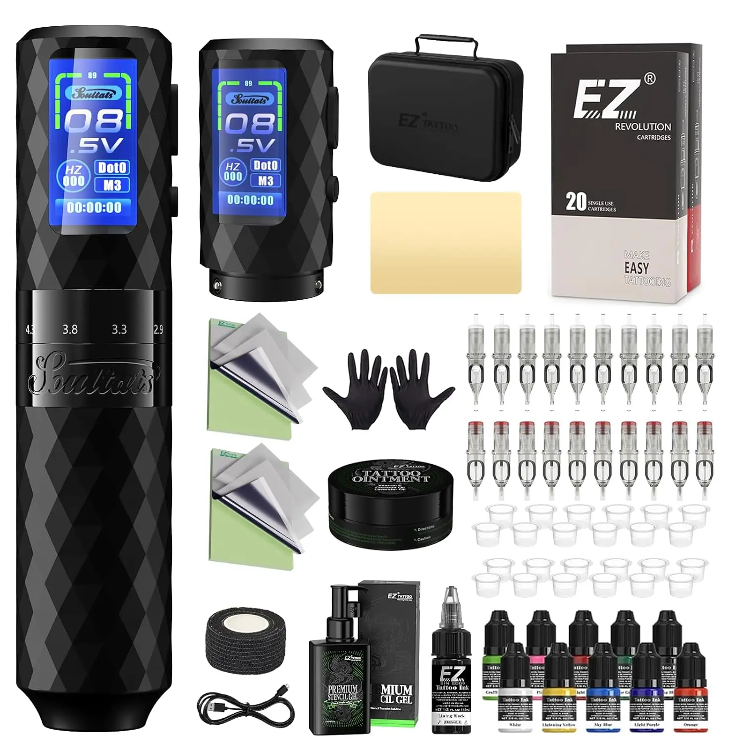 Tattoo Kit with 6 Adjustable Strokes, 2.5-4.8mm Pen, Extra Battery, Needles and Inks for Beginners and Artists
Tattoo Kit with 6 Adjustable Strokes, 2.5-4.8mm Pen, Extra Battery, Needles and Inks for Beginners and Artists