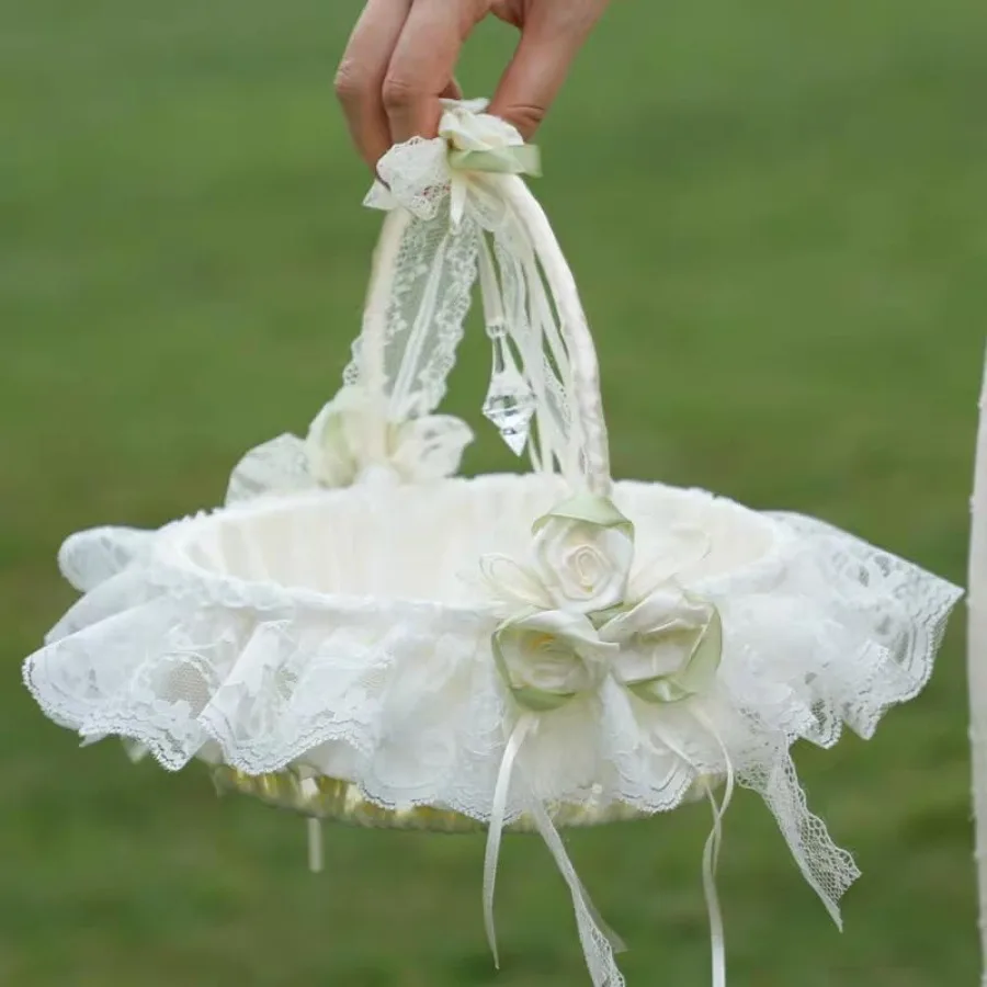 Large Flower Girl Baskets for Weddings, Handwoven Flower Girl Basket with Swingable Lace Handle Satin Flowers and Bows Fairy La
Large Flower Girl Baskets for Weddings, Handwoven Flower Girl Basket with Swingable Lace Handle Satin Flowers and Bows Fairy La