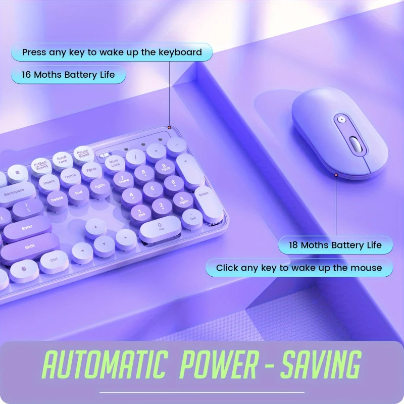Wireless Keyboard and Mouse,LIZRROTMute Combination,Full-Size Color Typewriter,With round Key Cap
Wireless Keyboard and Mouse,LIZRROTMute Combination,Full-Size Color Typewriter,With round Key Cap