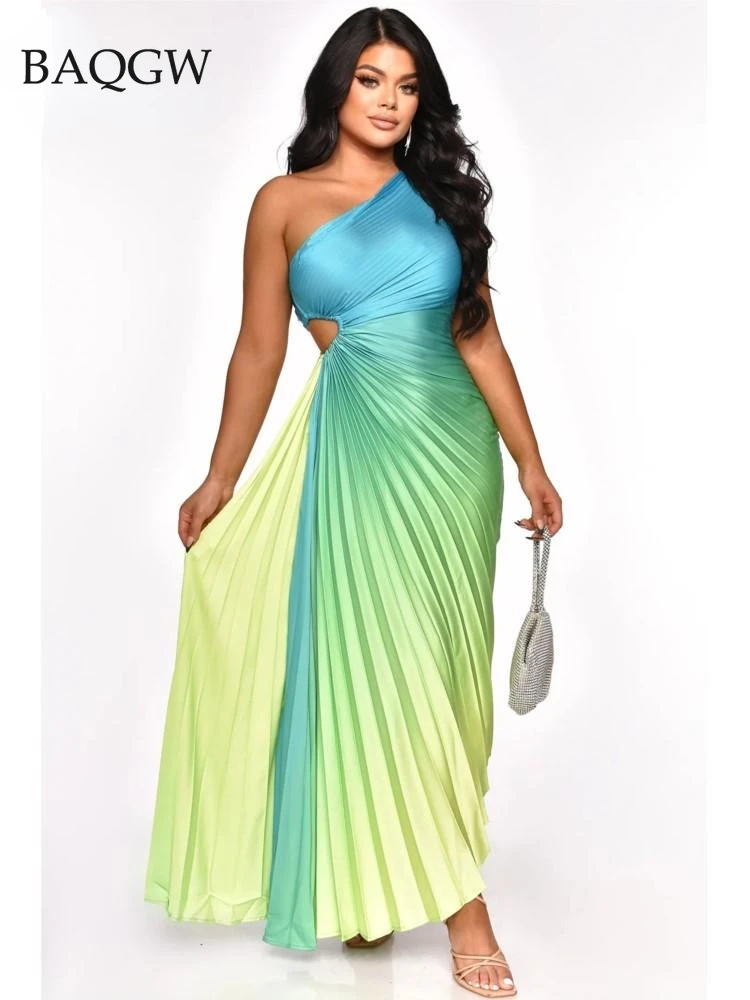 Gradient Color Design Pleated Dress Women Sexy One Shoulder Hollow Waist Sleeveless Ruched A-line Dresses Fashion Evening Robe
Gradient Color Design Pleated Dress Women Sexy One Shoulder Hollow Waist Sleeveless Ruched A-line Dresses Fashion Evening Robe