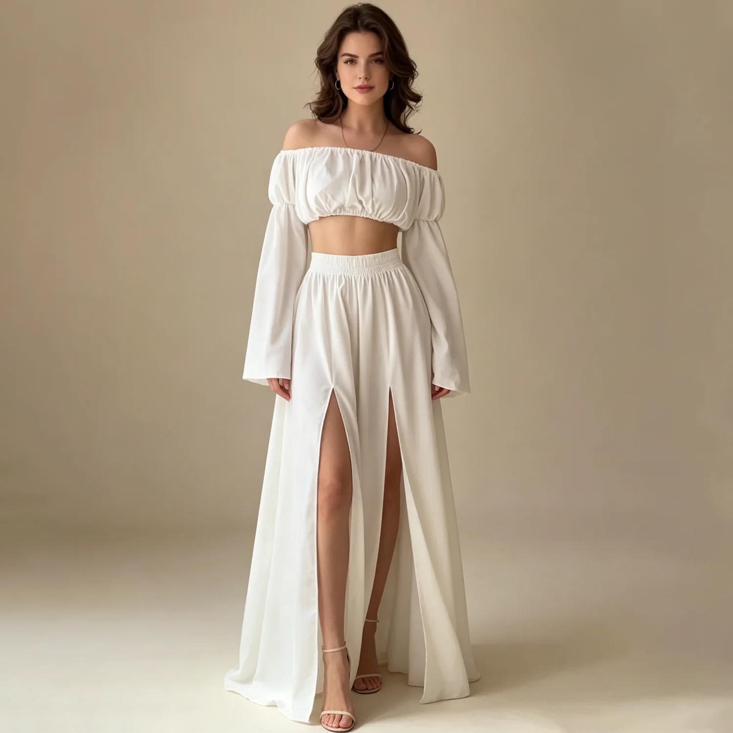 LIMO White 2-Piece Set Women Off Shoulder Crop Top & High Slit Wide Leg Pants
LIMO White 2-Piece Set Women Off Shoulder Crop Top & High Slit Wide Leg Pants