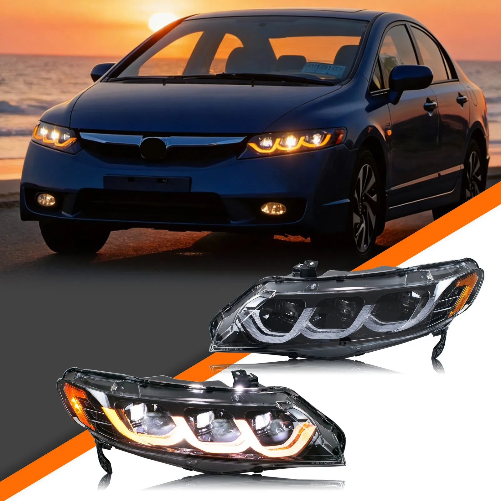 LED Headlights for Honda Civic 2006-2011 EX LX Si DRL Sequential Turn Signal Triple Projector Front Lamps Assembly
LED Headlights for Honda Civic 2006-2011 EX LX Si DRL Sequential Turn Signal Triple Projector Front Lamps Assembly