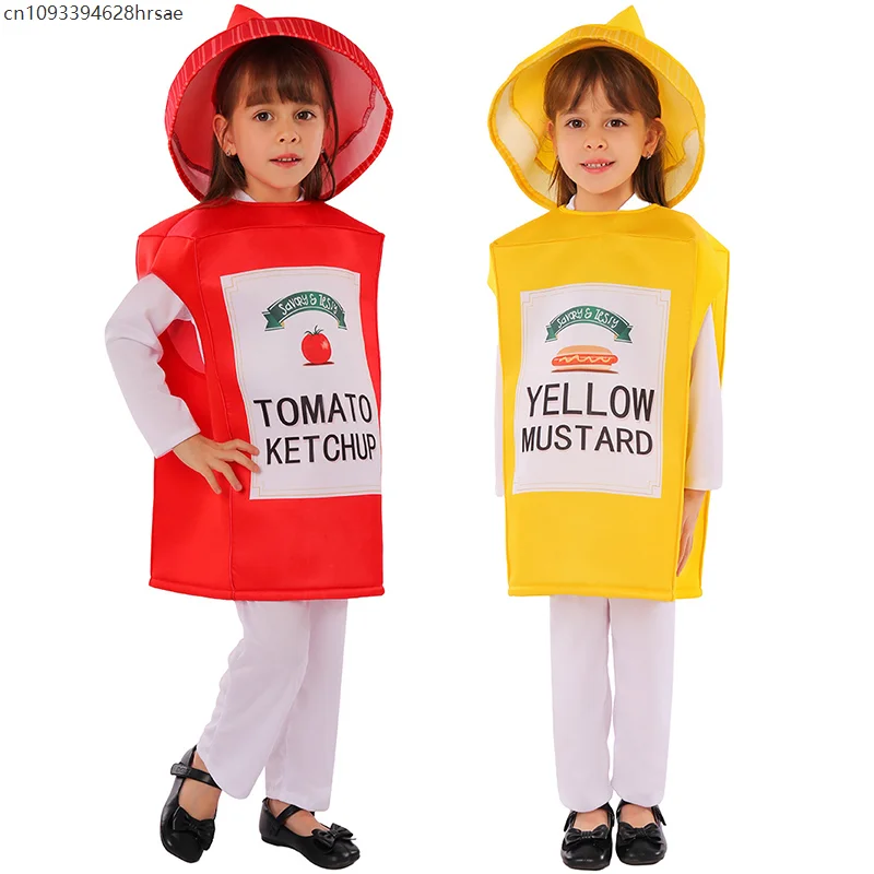 Cute Yellow Hot Dog Mustard Bottle Fancy Dress Halloween Cosplay Red Tomato Ketchup Bottle Costume For Kids
Cute Yellow Hot Dog Mustard Bottle Fancy Dress Halloween Cosplay Red Tomato Ketchup Bottle Costume For Kids