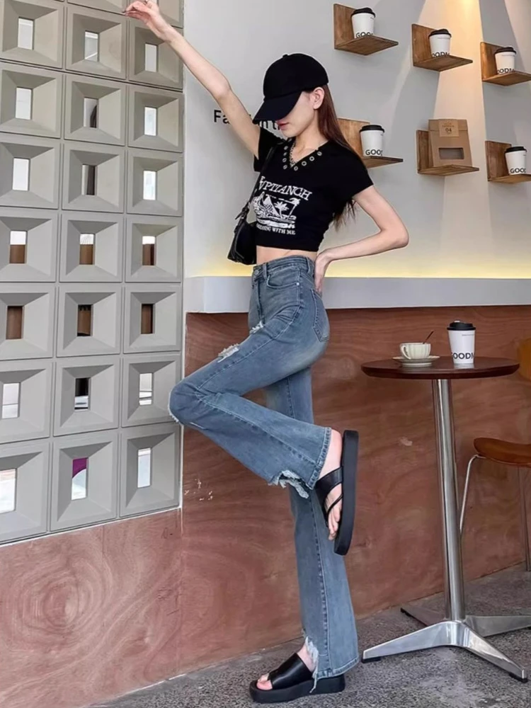 Summer Thin Women's Light Wash Micro Flare Jeans 2026 High Waist Trousers Slim Fit Petite Ripped Horsehoof Hem Pants
Summer Thin Women's Light Wash Micro Flare Jeans 2026 High Waist Trousers Slim Fit Petite Ripped Horsehoof Hem Pants
