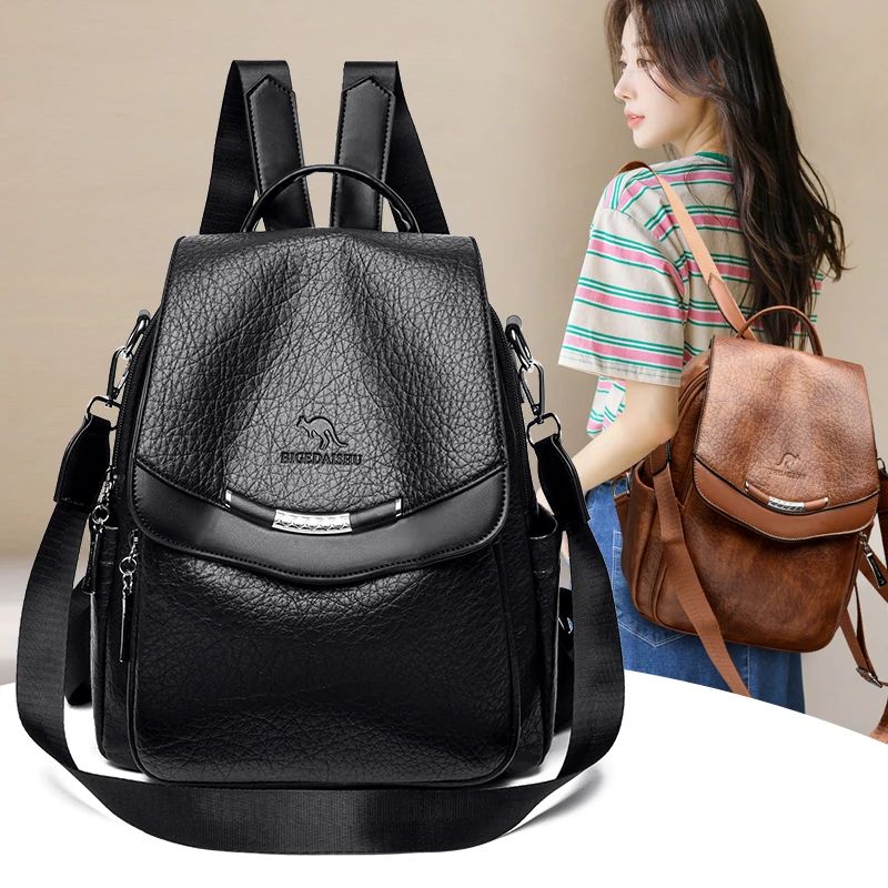 Fashion Solid Color Leather Backpack Women Large Capacity Daily Rucksack Female High Quality School Bag Lady Travel Shoulder Bag
Fashion Solid Color Leather Backpack Women Large Capacity Daily Rucksack Female High Quality School Bag Lady Travel Shoulder Bag
