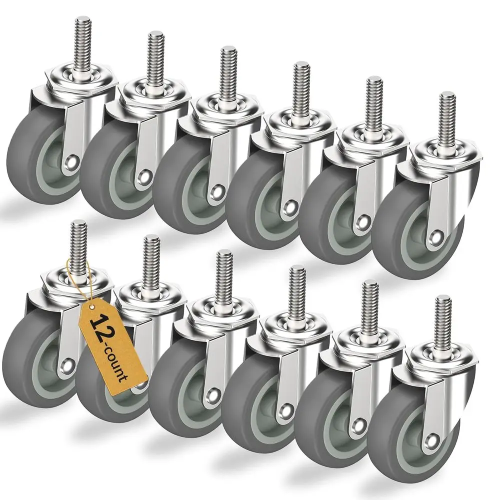 3 Inch No Brake Stem Casters, 3/8-16 x 1-1/2 Threaded Swivel Casters Set of 4 Heavy Duty Grey 12 Pack
3 Inch No Brake Stem Casters, 3/8-16 x 1-1/2 Threaded Swivel Casters Set of 4 Heavy Duty Grey 12 Pack