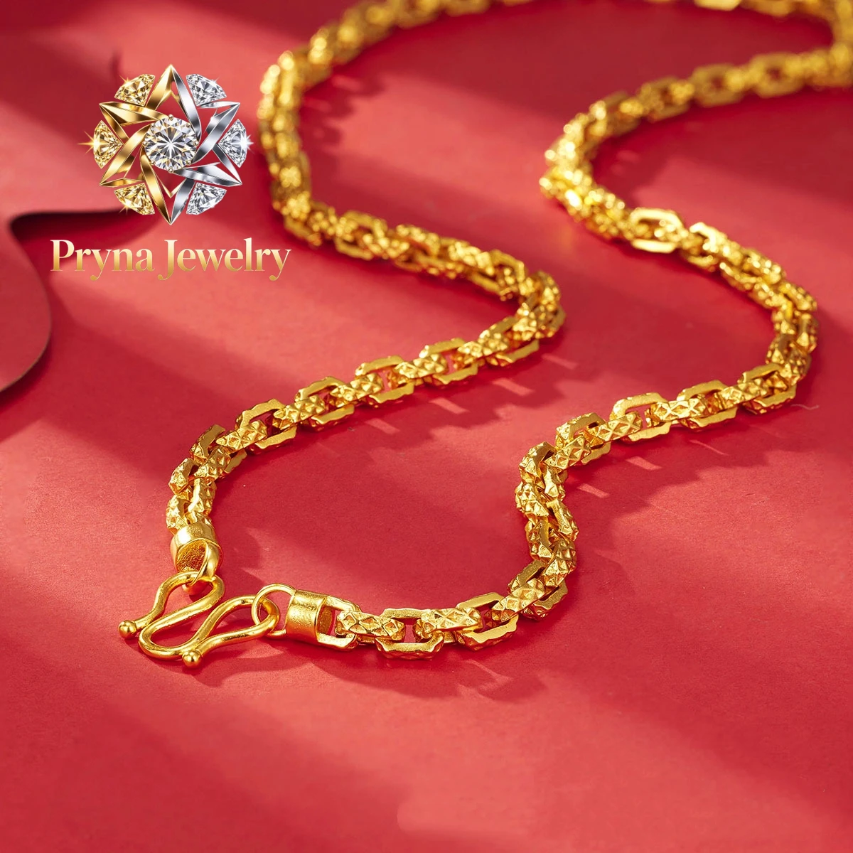 Pryna Jewelry Luxurious and domineering 24K real gold men's square interlocking necklace au9999 gold design Chopin necklace
Pryna Jewelry Luxurious and domineering 24K real gold men's square interlocking necklace au9999 gold design Chopin necklace