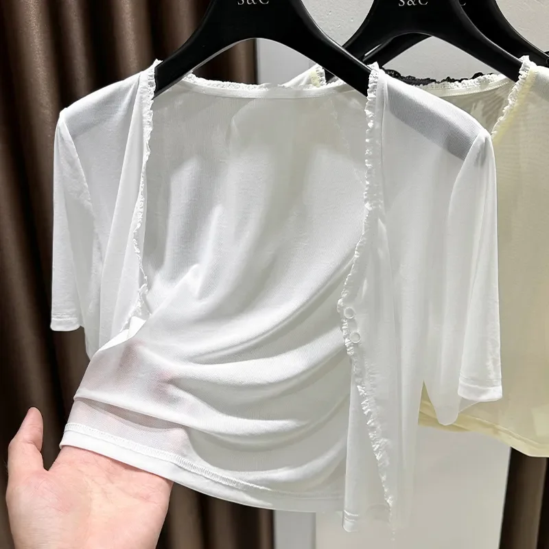 Women's Lightweight Short Sleeve Sunscreen Cardigan Sheer Lace Trim Summer Cover Up
Women's Lightweight Short Sleeve Sunscreen Cardigan Sheer Lace Trim Summer Cover Up