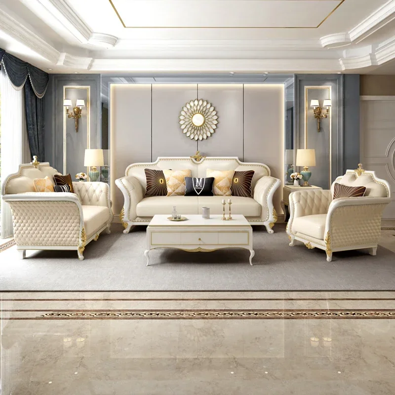 American light luxury leather sofa 123 combination luxury European solid wood sofa living room integrated villa furniture set
American light luxury leather sofa 123 combination luxury European solid wood sofa living room integrated villa furniture set