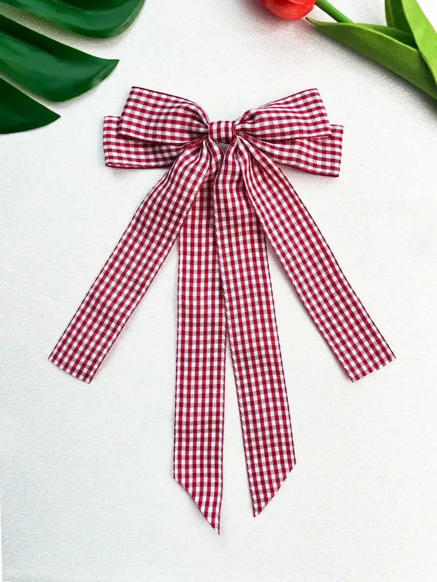 Red Gingham Bow Hair Barrette With Long Tails Satin Hair Accessory For Women
Red Gingham Bow Hair Barrette With Long Tails Satin Hair Accessory For Women