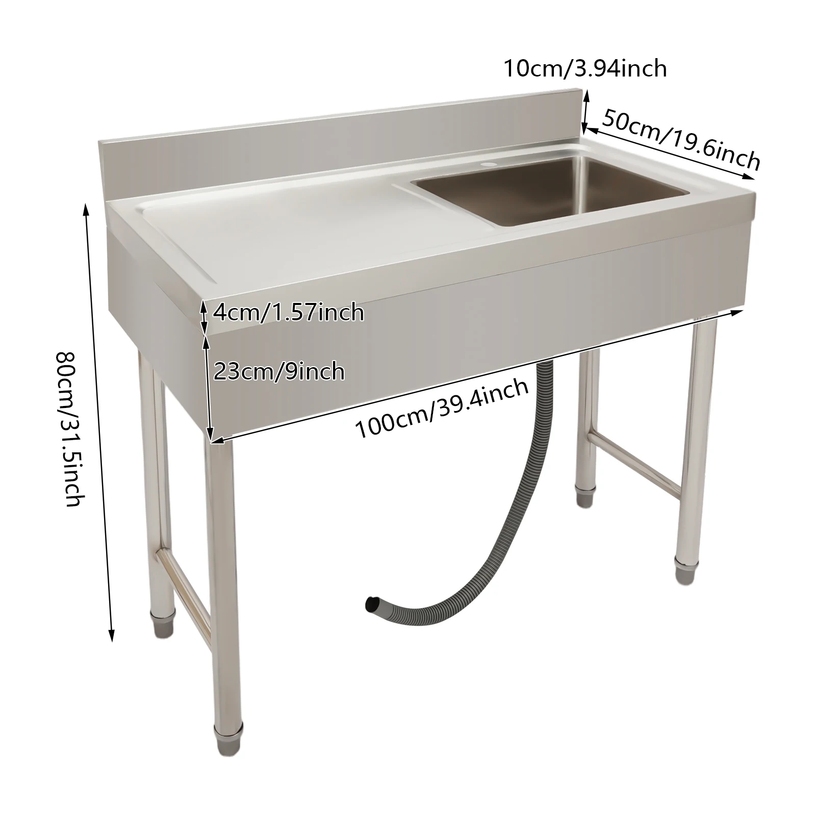 100x50cm Freestanding Stainless Steel Utility Sink No Faucet Commercial Restaurant Kitchen Sink with Adjustable Feet Large Drainage Hole Anti‑Rust Heavy Duty Workstation Sink for Garage Laundry Farm Backyard Indoor Outdoor
100x50cm Freestanding Stainless Steel Utility Sink No Faucet Commercial Restaurant Kitchen Sink with Adjustable Feet Large Drainage Hole Anti‑Rust Heavy Duty Workstation Sink for Garage Laundry Farm Backyard Indoor Outdoor