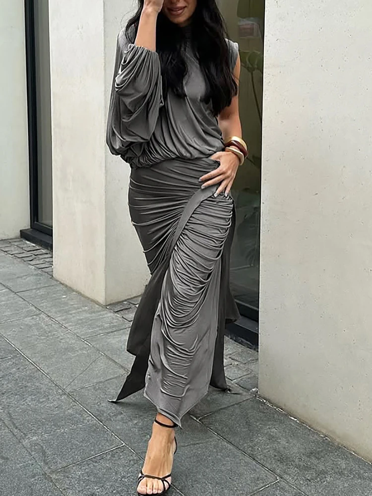 Weird Puss Y2K Solid Style 2 Piece Set Women Turtleneck Single Shoulder Sleeve Tops+Ruched Long Skirts Fashion Elegant Outfits
Weird Puss Y2K Solid Style 2 Piece Set Women Turtleneck Single Shoulder Sleeve Tops+Ruched Long Skirts Fashion Elegant Outfits