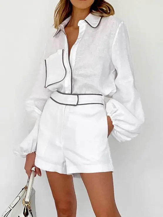 European and American Cotton Long Sleeved Set for Women's Summer Black White Contrasting Shirt Shorts Two-Piece Set
European and American Cotton Long Sleeved Set for Women's Summer Black White Contrasting Shirt Shorts Two-Piece Set