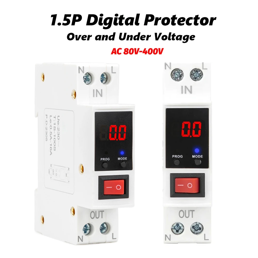 Digital Display Din Rail Adjustable Recovery Reconnect Over and Under Voltage Protector 1.5 Pole Power Meter Protective Relay
Digital Display Din Rail Adjustable Recovery Reconnect Over and Under Voltage Protector 1.5 Pole Power Meter Protective Relay