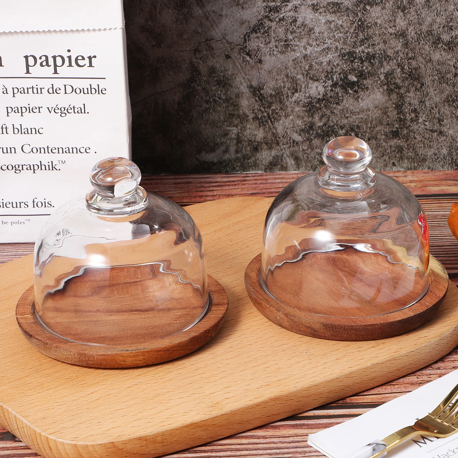 2Pcs Butter Dishes Glass Dome Transparent Lid Wooden Tray Cake Stand Food Display Plate Dessert Holder Butter Dish with Lid
2Pcs Butter Dishes Glass Dome Transparent Lid Wooden Tray Cake Stand Food Display Plate Dessert Holder Butter Dish with Lid