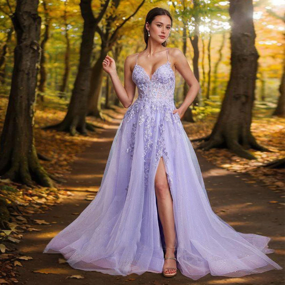 Purple Evening Dresses for Girls 2025 Customized Sleeveless Exquisite Prom Gowns with Lace New Soft Tulle Robe De Soirée Summer
Purple Evening Dresses for Girls 2025 Customized Sleeveless Exquisite Prom Gowns with Lace New Soft Tulle Robe De Soirée Summer