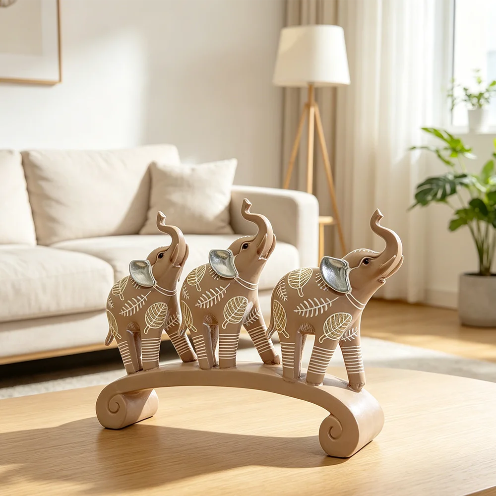 1pc Lucky three Elephants on Bridge Figurine, Resin Elephant Statue with Leaf Print, Home Living Room Decor Gift
1pc Lucky three Elephants on Bridge Figurine, Resin Elephant Statue with Leaf Print, Home Living Room Decor Gift