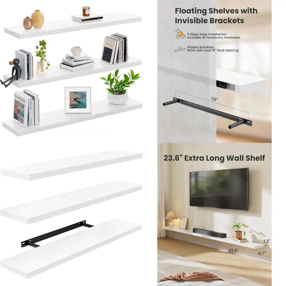 23.6 Floating Shelves Set of 3 for Home - Suitable for Bathroom, Living Room, Bedroom, and Kitchen, White Wall Decor with Hidden
23.6 Floating Shelves Set of 3 for Home - Suitable for Bathroom, Living Room, Bedroom, and Kitchen, White Wall Decor with Hidden